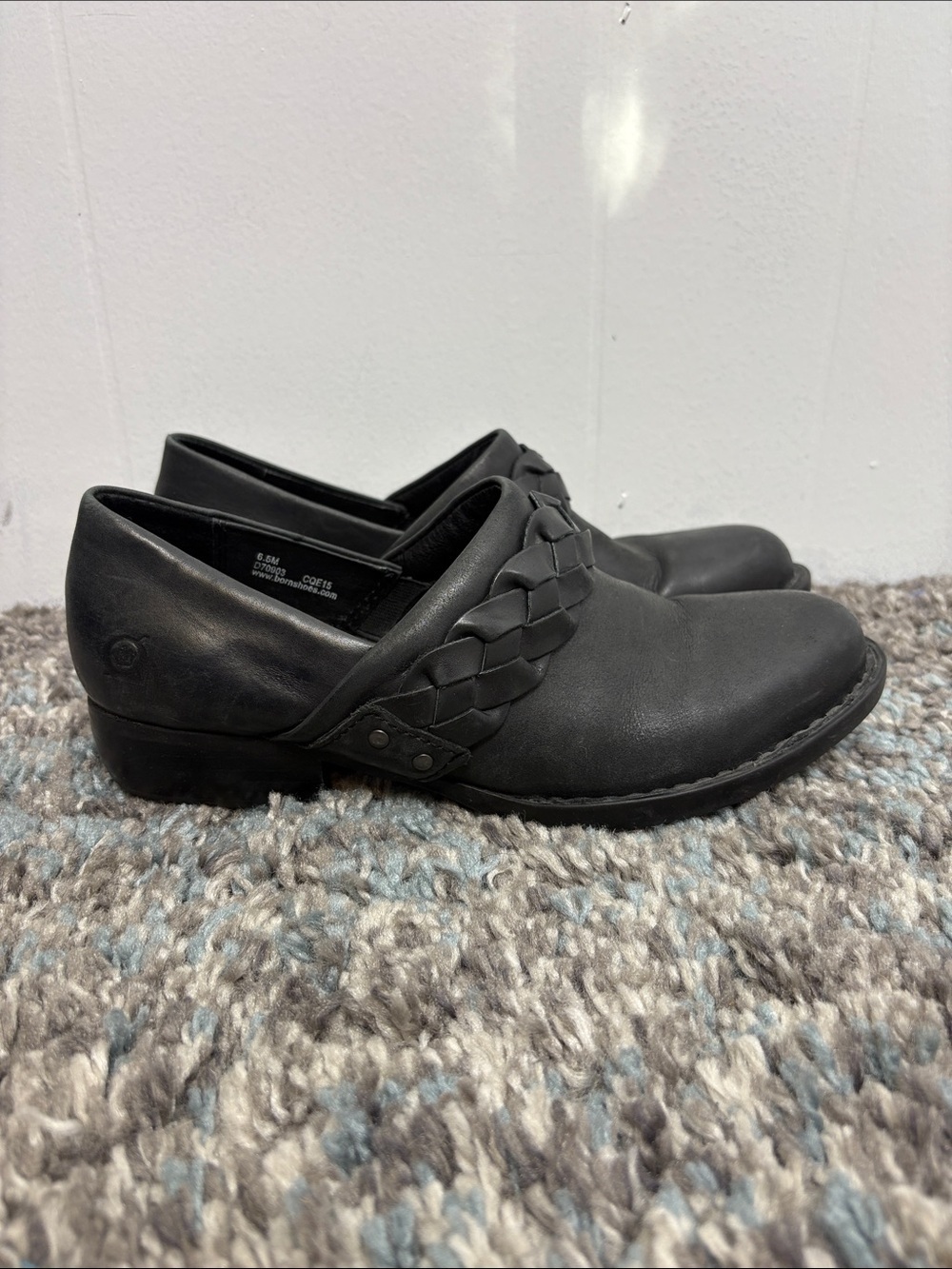 Born Shoes Womens 6.5 Braided Leather Strap Slip On Shootie Clogs Comfort Black